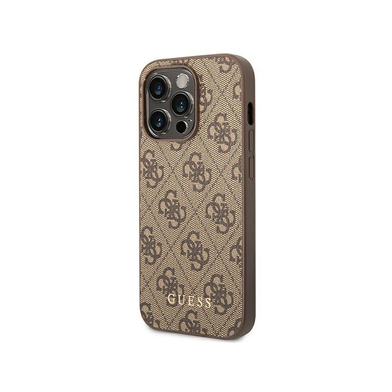 Guess GUHCP14LG4GFBR iPhone 14 Pro 6,1 colio rudas/ rudas kietas dėklas, 4G metalinis auksinis logotipas