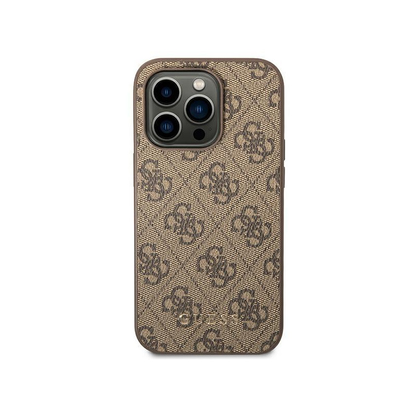 Guess GUHCP14LG4GFBR iPhone 14 Pro 6,1 colio rudas/ rudas kietas dėklas, 4G metalinis auksinis logotipas
