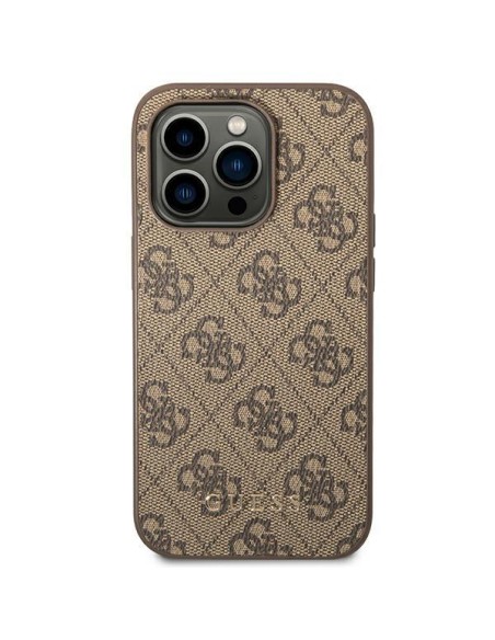 Guess GUHCP14LG4GFBR iPhone 14 Pro 6,1 colio rudas/ rudas kietas dėklas, 4G metalinis auksinis logotipas Guess GUHCP14LG4GFBR iPhone 14 Pro 6,1 colio rudas/ rudas kietas dėklas, 4G metalinis auksinis logotipas