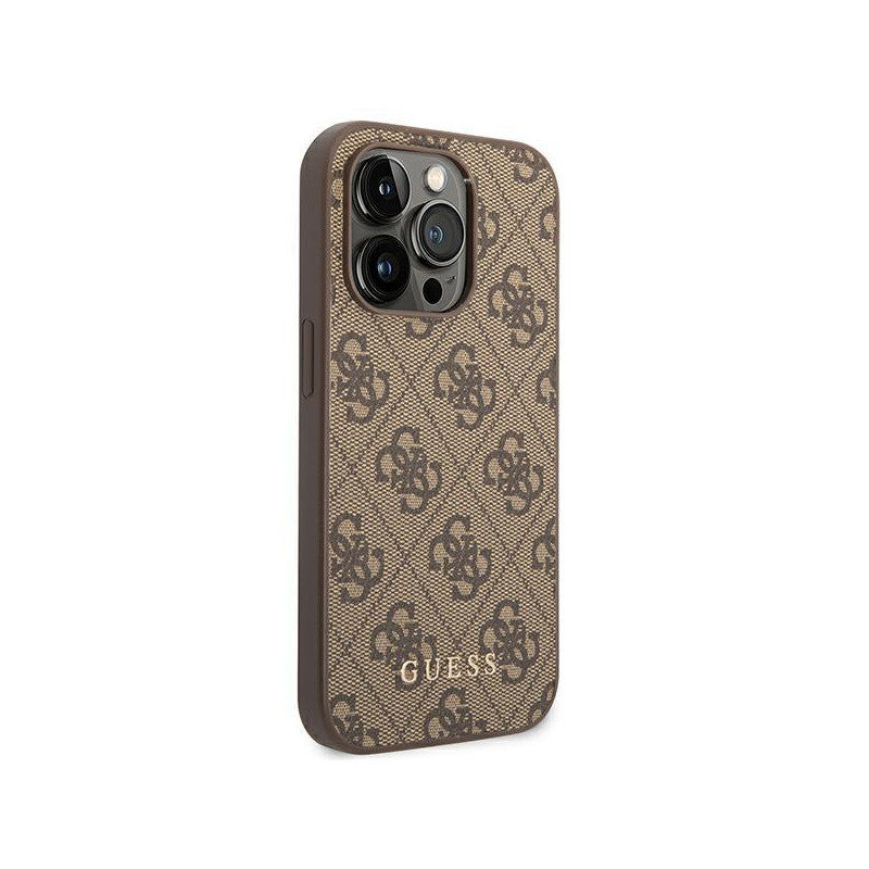 Guess GUHCP14LG4GFBR iPhone 14 Pro 6,1 colio rudas/ rudas kietas dėklas, 4G metalinis auksinis logotipas