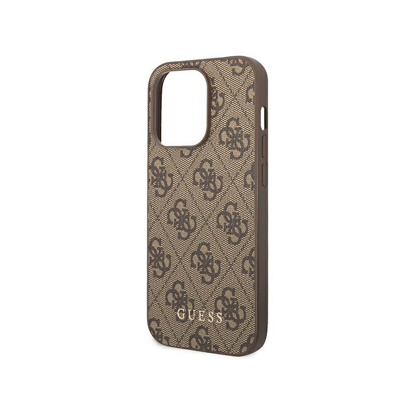 Guess GUHCP14LG4GFBR iPhone 14 Pro 6,1 colio rudas/ rudas kietas dėklas, 4G metalinis auksinis logotipas