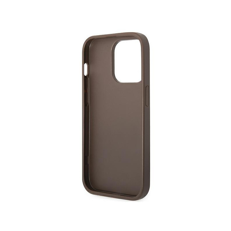 Guess GUHCP14LG4GFBR iPhone 14 Pro 6,1 colio rudas/ rudas kietas dėklas, 4G metalinis auksinis logotipas