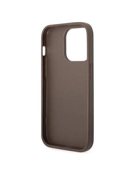 Guess GUHCP14LG4GFBR iPhone 14 Pro 6,1 colio rudas/ rudas kietas dėklas, 4G metalinis auksinis logotipas Guess GUHCP14LG4GFBR iPhone 14 Pro 6,1 colio rudas/ rudas kietas dėklas, 4G metalinis auksinis logotipas