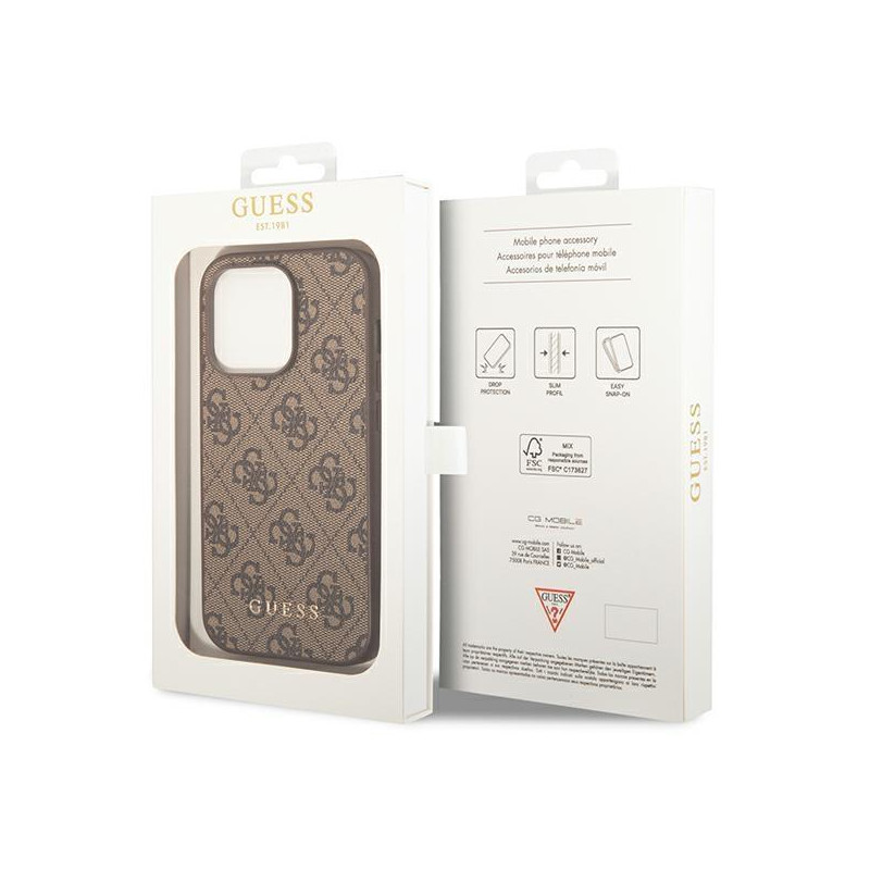 Guess GUHCP14LG4GFBR iPhone 14 Pro 6,1 colio rudas/ rudas kietas dėklas, 4G metalinis auksinis logotipas