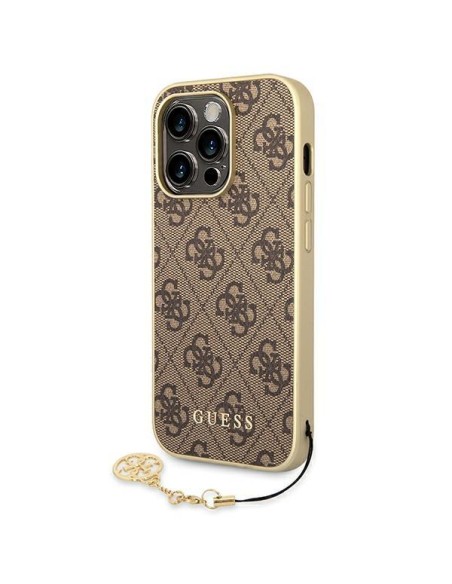 Guess 4G Charms Collection dėklas, skirtas iPhone 14 Pro - rudas