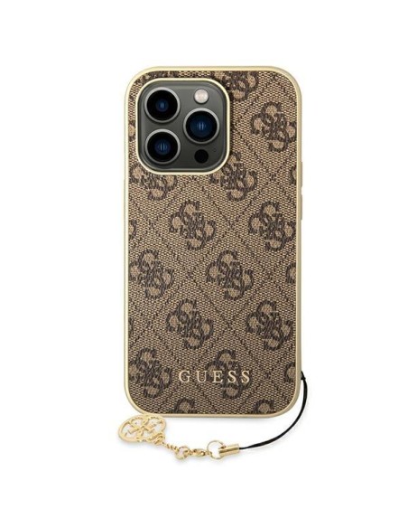 Guess 4G Charms Collection dėklas, skirtas iPhone 14 Pro - rudas