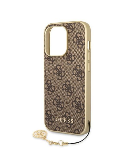 Guess 4G Charms Collection dėklas, skirtas iPhone 14 Pro - rudas