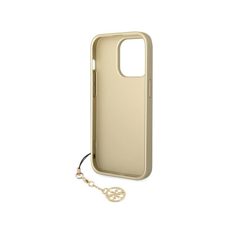 Guess 4G Charms Collection dėklas, skirtas iPhone 14 Pro - rudas