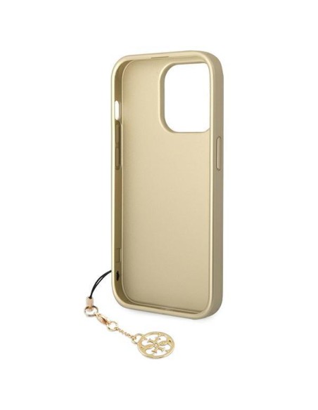 Guess 4G Charms Collection dėklas, skirtas iPhone 14 Pro - rudas