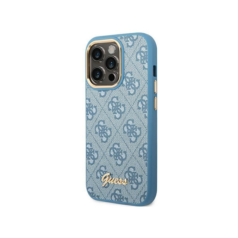 Guess 4G Vintage Gold Logo dėklas, skirtas iPhone 14 Pro - mėlynas