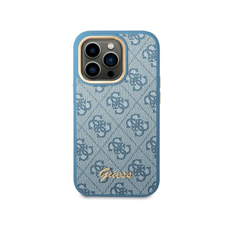 Guess 4G Vintage Gold Logo dėklas, skirtas iPhone 14 Pro - mėlynas