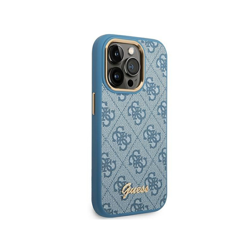 Guess 4G Vintage Gold Logo dėklas, skirtas iPhone 14 Pro - mėlynas