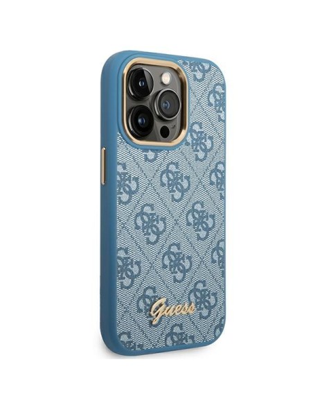Guess 4G Vintage Gold Logo dėklas, skirtas iPhone 14 Pro - mėlynas Guess 4G Vintage Gold Logo dėklas, skirtas iPhone 14 Pro - mėlynas