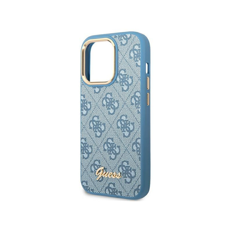 Guess 4G Vintage Gold Logo dėklas, skirtas iPhone 14 Pro - mėlynas