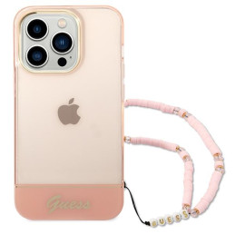 Guess Translucent Pearl Strap dėklas, skirtas iPhone 14 Pro - rožinis