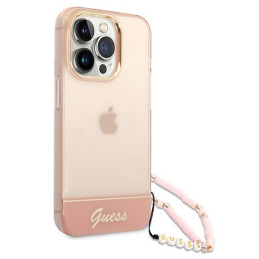 Guess Translucent Pearl Strap dėklas, skirtas iPhone 14 Pro - rožinis