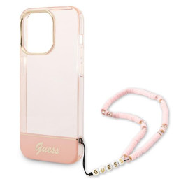 Guess Translucent Pearl Strap dėklas, skirtas iPhone 14 Pro - rožinis
