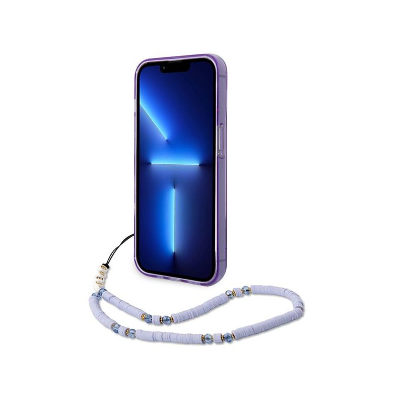 Guess Translucent Pearl Strap dėklas, skirtas iPhone 14 Pro - violetinė