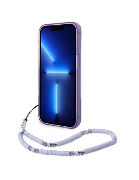 Guess Translucent Pearl Strap dėklas, skirtas iPhone 14 Pro - violetinė Guess Translucent Pearl Strap dėklas, skirtas iPhone 14 Pro - violetinė