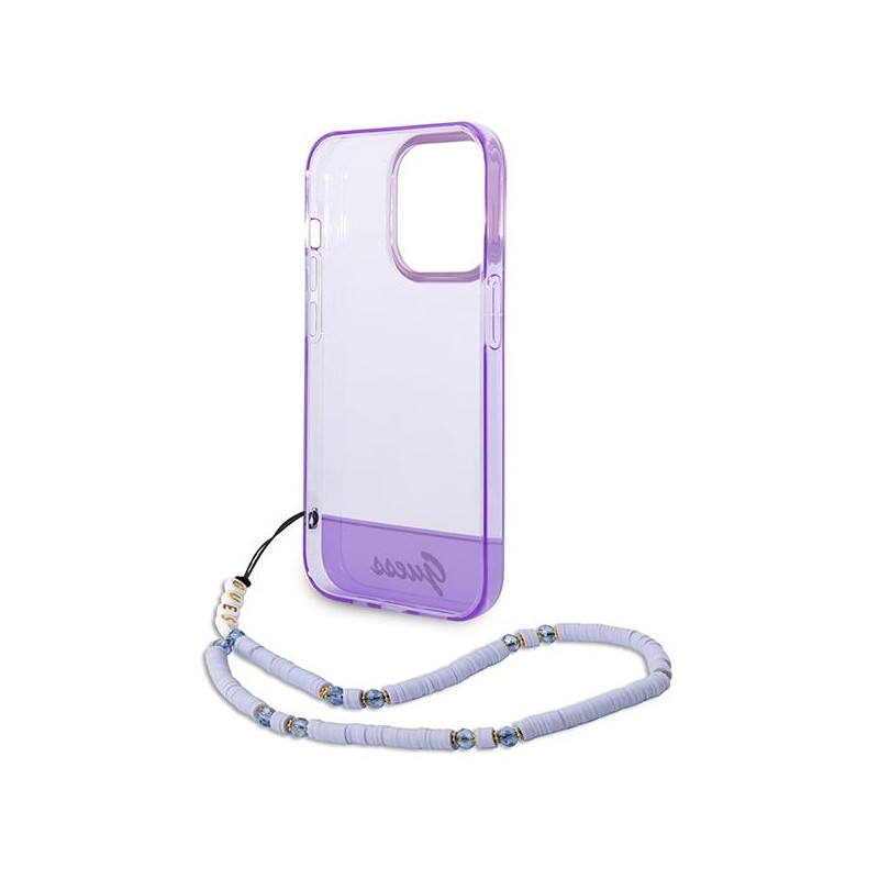 Guess Translucent Pearl Strap dėklas, skirtas iPhone 14 Pro - violetinė