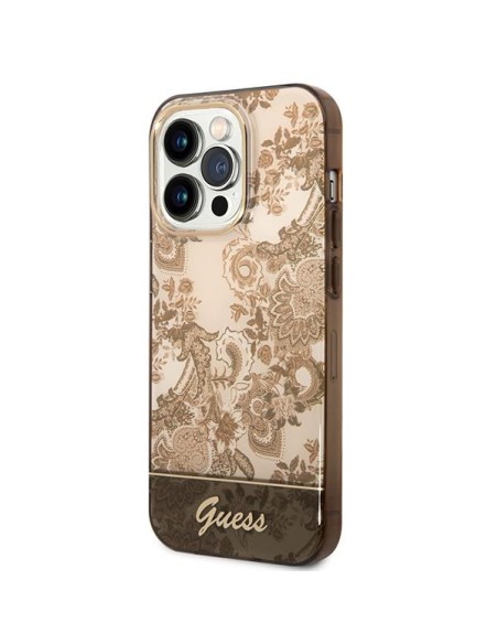 Guess Porcelain Collection dėklas, skirtas iPhone 14 Pro - smėlio spalvos Guess Porcelain Collection dėklas, skirtas iPhone 14 Pro - smėlio spalvos