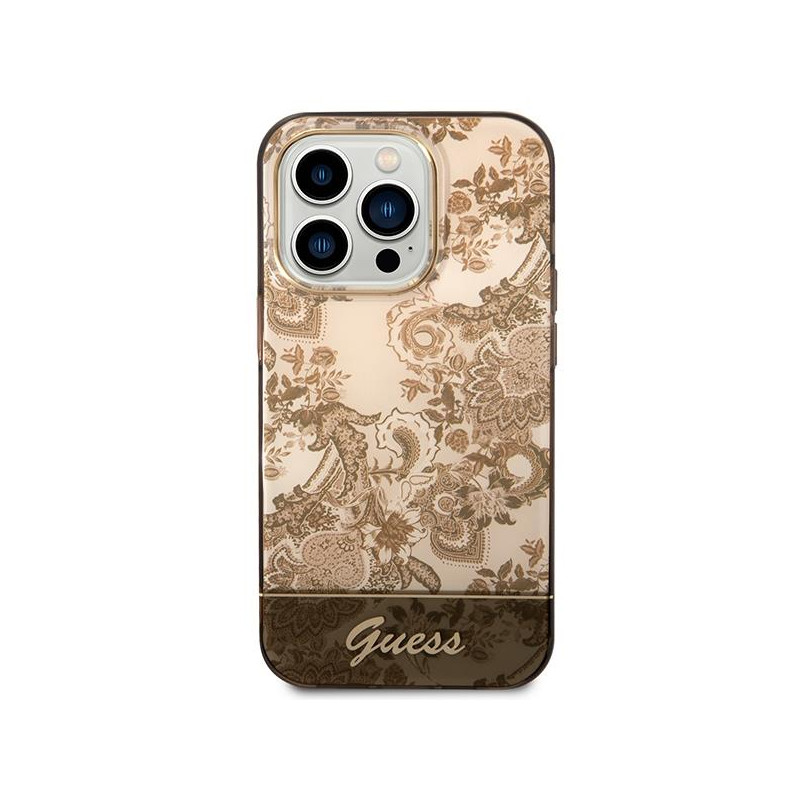 Guess Porcelain Collection dėklas, skirtas iPhone 14 Pro - smėlio spalvos
