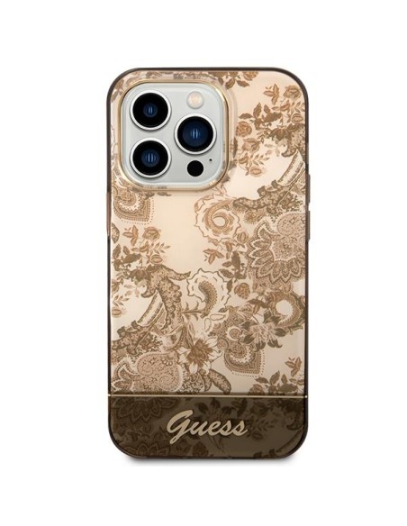 Guess Porcelain Collection dėklas, skirtas iPhone 14 Pro - smėlio spalvos Guess Porcelain Collection dėklas, skirtas iPhone 14 Pro - smėlio spalvos