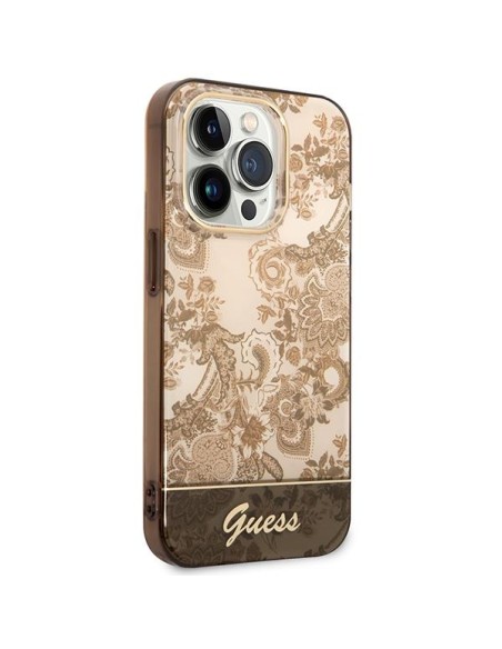 Guess Porcelain Collection dėklas, skirtas iPhone 14 Pro - smėlio spalvos Guess Porcelain Collection dėklas, skirtas iPhone 14 Pro - smėlio spalvos