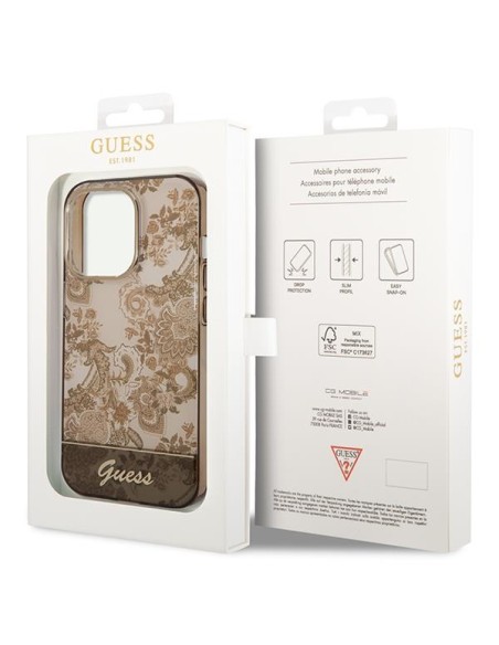 Guess Porcelain Collection dėklas, skirtas iPhone 14 Pro - smėlio spalvos Guess Porcelain Collection dėklas, skirtas iPhone 14 Pro - smėlio spalvos