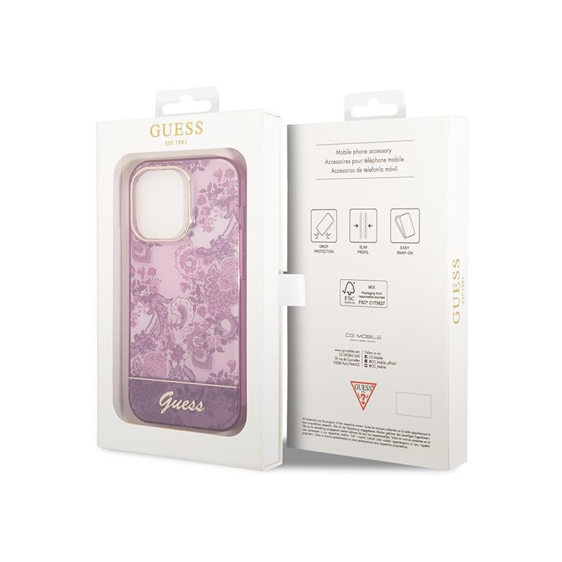 Guess Porcelain Collection dėklas, skirtas iPhone 14 Pro - fuksija