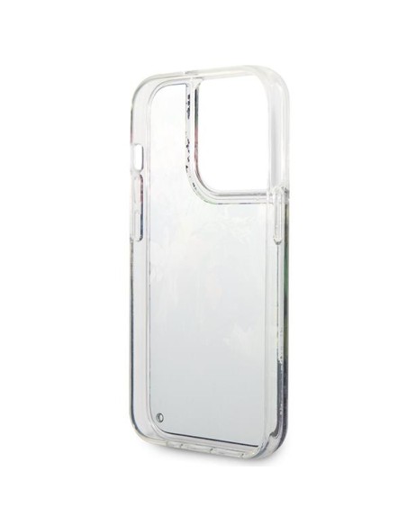 Guess Flower Liquid Glitter dėklas iPhone 14 Pro - mėlynas Guess Flower Liquid Glitter dėklas iPhone 14 Pro - mėlynas