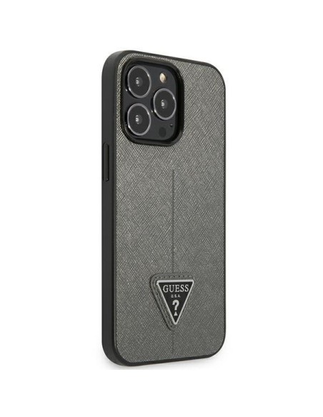 Guess Saffiano Triangle Logo dėklas iPhone 14 Pro - sidabrinis Guess Saffiano Triangle Logo dėklas iPhone 14 Pro - sidabrinis