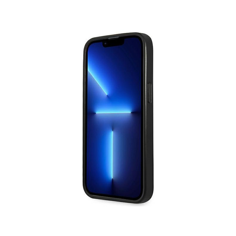 Guess Saffiano Triangle Logo dėklas iPhone 14 Pro - sidabrinis