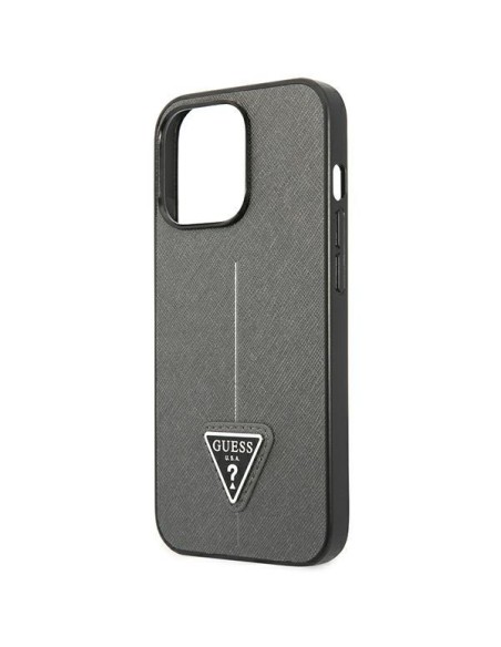 Guess Saffiano Triangle Logo dėklas iPhone 14 Pro - sidabrinis Guess Saffiano Triangle Logo dėklas iPhone 14 Pro - sidabrinis