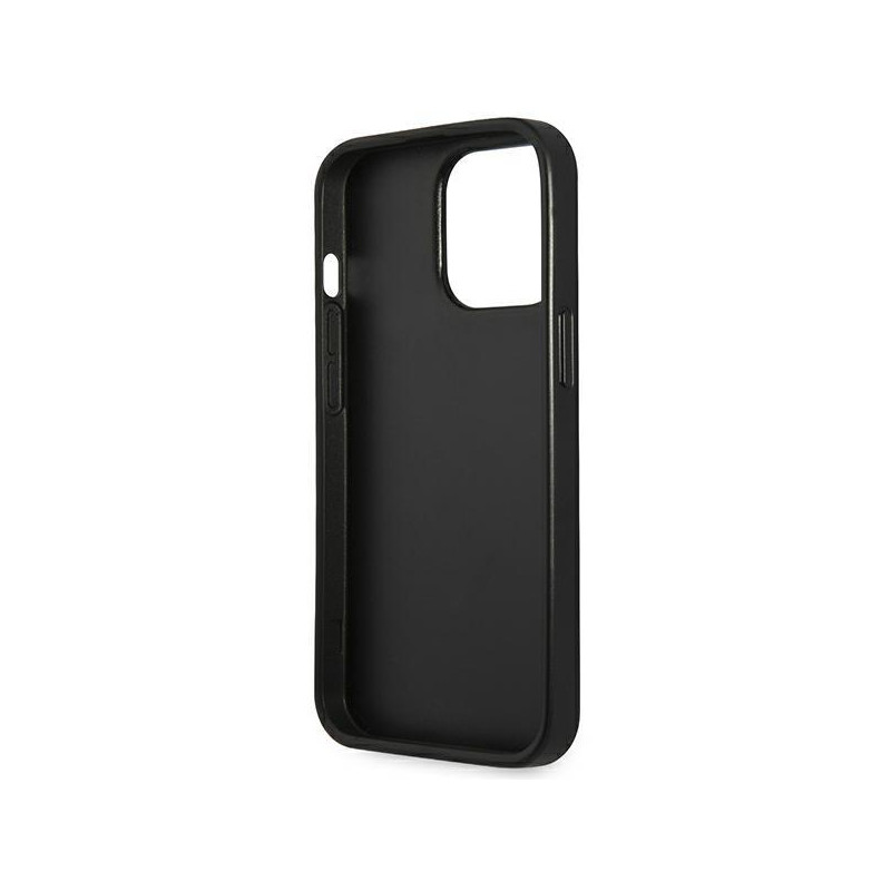 Guess Saffiano Triangle Logo dėklas iPhone 14 Pro - sidabrinis
