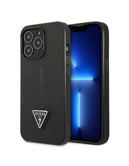 Guess Saffiano Triangle Logo dėklas, skirtas iPhone 14 Pro - juodas Guess Saffiano Triangle Logo dėklas, skirtas iPhone 14 Pro - juodas