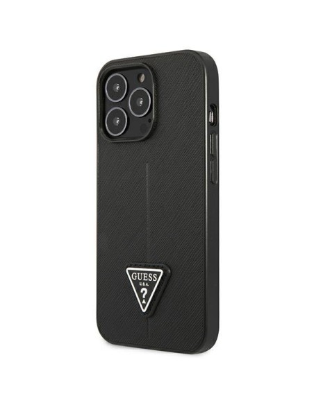 Guess Saffiano Triangle Logo dėklas, skirtas iPhone 14 Pro - juodas Guess Saffiano Triangle Logo dėklas, skirtas iPhone 14 Pro - juodas