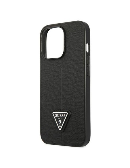 Guess Saffiano Triangle Logo dėklas, skirtas iPhone 14 Pro - juodas Guess Saffiano Triangle Logo dėklas, skirtas iPhone 14 Pro - juodas