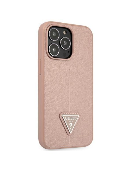 Guess Saffiano Triangle Logo dėklas, skirtas iPhone 14 Pro - rožinis Guess Saffiano Triangle Logo dėklas, skirtas iPhone 14 Pro - rožinis