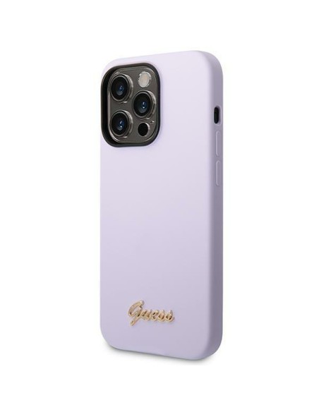 Guess Silicone Vintage Gold Logo dėklas, skirtas iPhone 14 Pro - violetinė