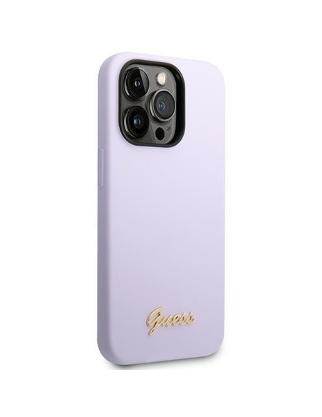Guess Silicone Vintage Gold Logo dėklas, skirtas iPhone 14 Pro - violetinė
