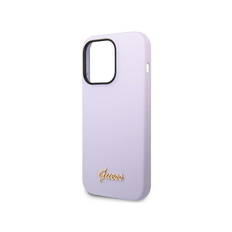Guess Silicone Vintage Gold Logo dėklas, skirtas iPhone 14 Pro - violetinė
