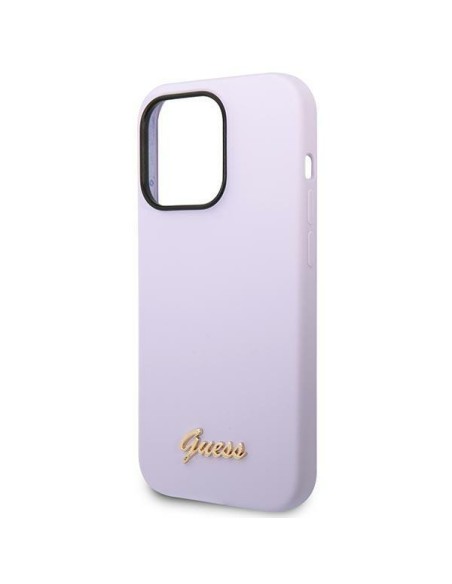 Guess Silicone Vintage Gold Logo dėklas, skirtas iPhone 14 Pro - violetinė