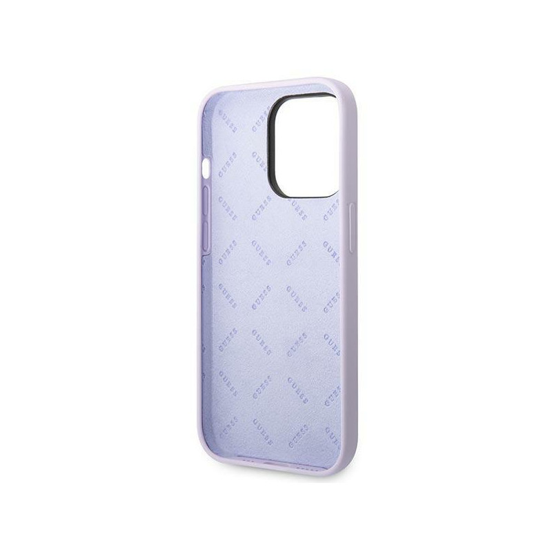 Guess Silicone Vintage Gold Logo dėklas, skirtas iPhone 14 Pro - violetinė