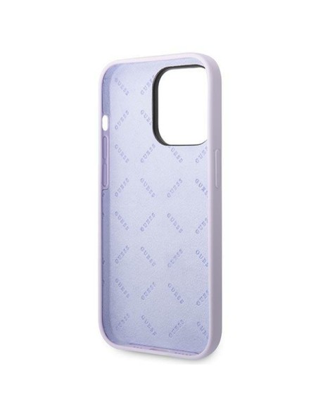 Guess Silicone Vintage Gold Logo dėklas, skirtas iPhone 14 Pro - violetinė