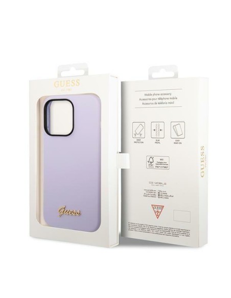 Guess Silicone Vintage Gold Logo dėklas, skirtas iPhone 14 Pro - violetinė