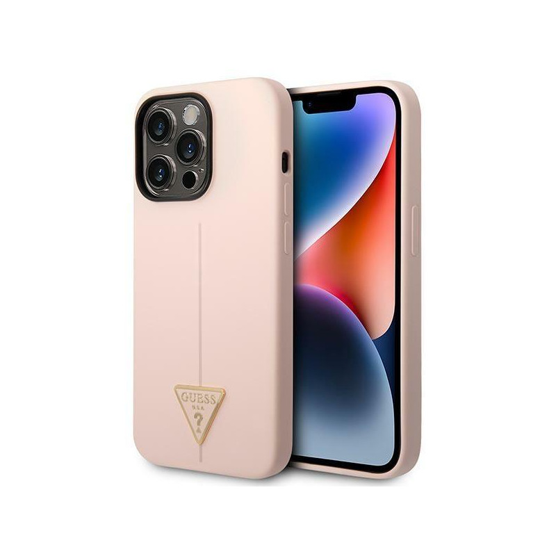 Guess Silicone Triangle dėklas iPhone 14 Pro - rožinis Guess Silicone Triangle dėklas iPhone 14 Pro - rožinis