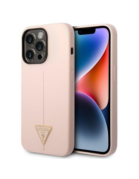 Guess Silicone Triangle dėklas iPhone 14 Pro - rožinis Guess Silicone Triangle dėklas iPhone 14 Pro - rožinis