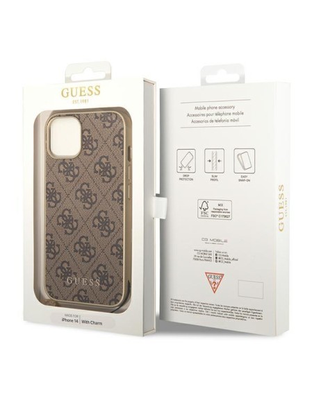 Guess 4G Charms Collection dėklas, skirtas iPhone 14 Plus - rudas
