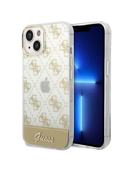 Guess 4G Pattern Script dėklas, skirtas iPhone 14 Plus - auksinis Guess 4G Pattern Script dėklas, skirtas iPhone 14 Plus - auksinis